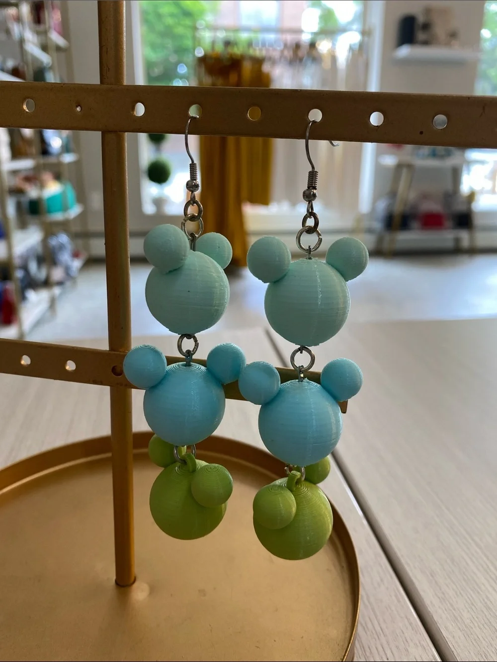 3D Printed Kids Mint & Lime Triple Minnie Mouse Dangle Earrings